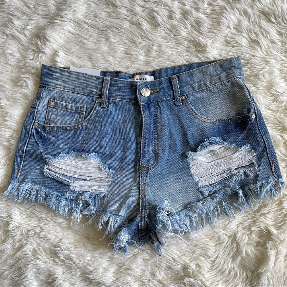 NWT New Forever 21 Shorts High Waist Distressed Denim Cut Off Jean Festival 27